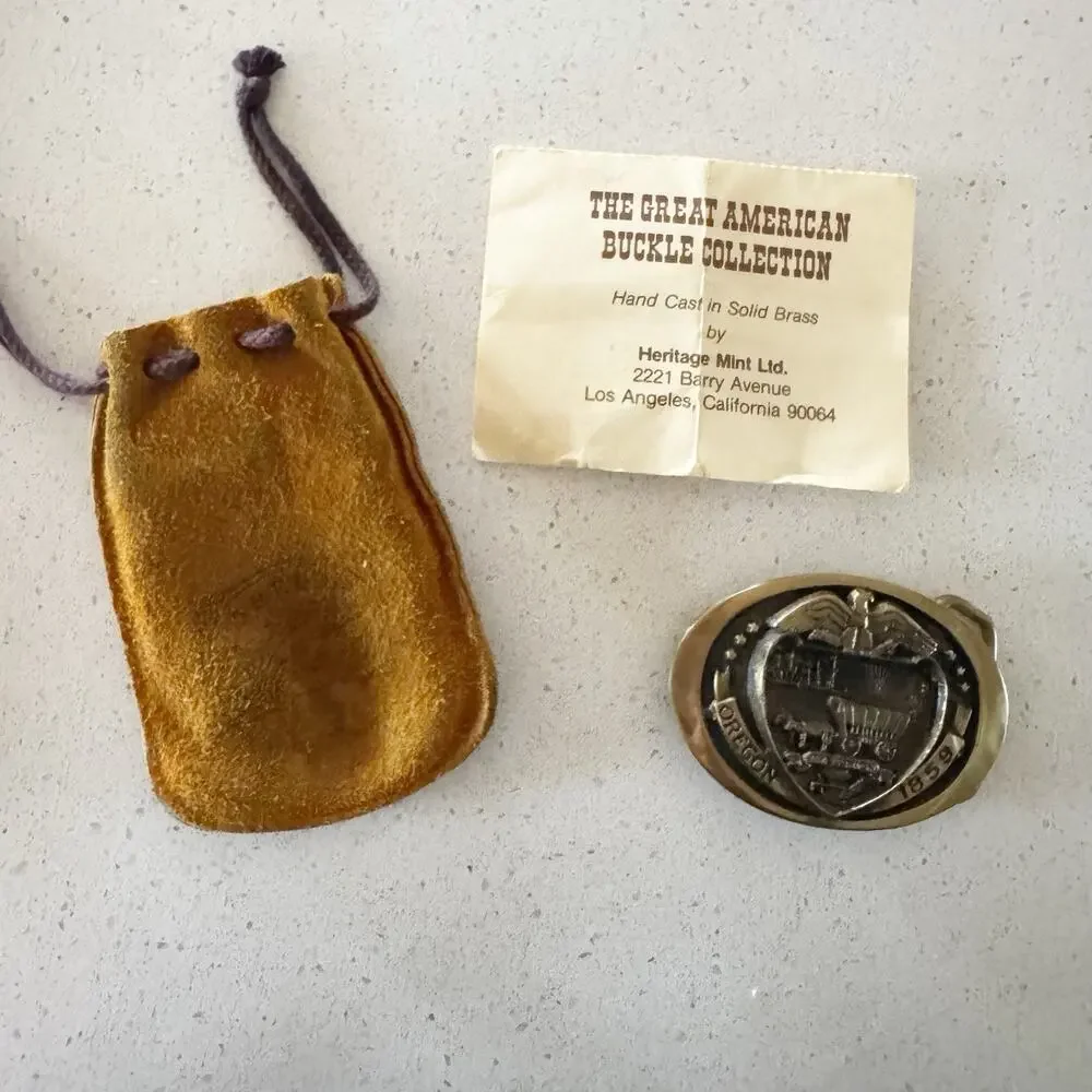 Oregon State Seal Commemorative 1859 THE UNION Solid Bras 1978 Belt Buckle #2730 - Picture 2 of 6